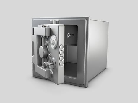 3d Rendering of Security metal safe with empty space inside.