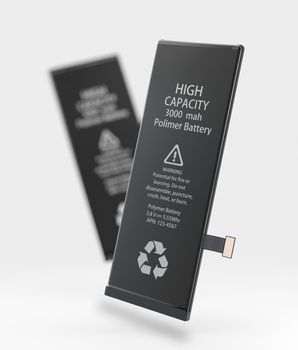 3d Illustration of Rechargeable cell phone battery. on blured background.