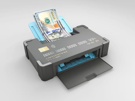 3d render of credit card with a dollars bills, isolated white background, clipping path included.