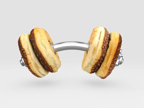 Food dumbbell, the choice between sports and fast food, clipping path included, 3d Illustration.