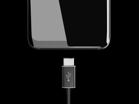 3d Illustration of USB cable for smartphone on black background