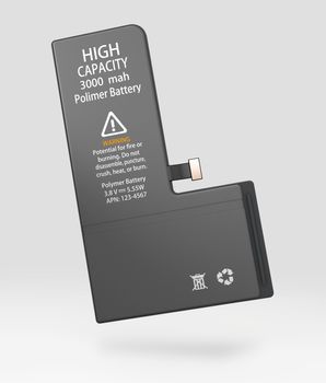 3d Illustration of Isolated mobile phone battery.
