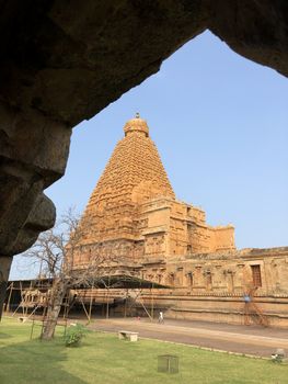 The Brihadisvara temple or Brihadeeswar temple located in Thanjavur, Tamilnadu built by Tamil King Raja Raja Chola-I between 1003 and 1010 AD. This is the Hindu temple built in Dravidian architecture style. The temple is entirely built with granite stones and the temple contains many monolithic sculptures in it. This temple is one of the `Great Living Chola Temples` and also tamil words are inscribed in the wall of the temple. This temple is dedicated to Lord shiva and it is a UNESCO World Heritage Site.