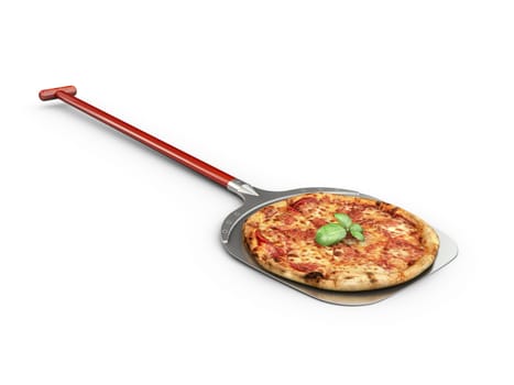 3d Illustration of Hot pizza slice with melting cheese, isolated white.