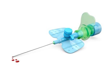 3d Illustration of Used syringe with blood isolated on white.