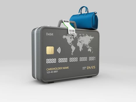 3d Illustration of Travel Bags Colored with credit card. Clipping path included.