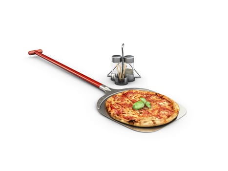 3d Illustration of Hot pizza slice with melting cheese, isolated white.