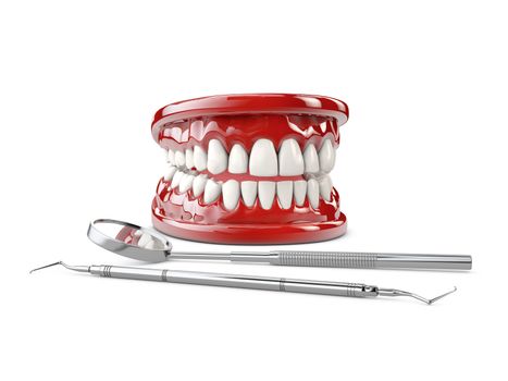 White healthy perfect teeth plastic model, Dental health 3d illustration.