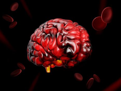 3d Illustration of model of human brain on black background.