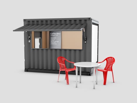 Converted old shipping container, 3d Illustration isolated gray.