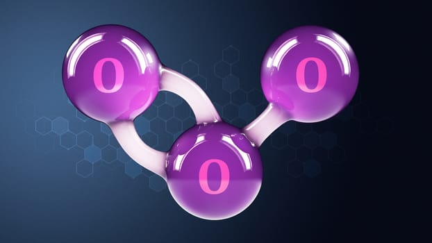 O3 ozone 3d molecule isolated on abstract background.