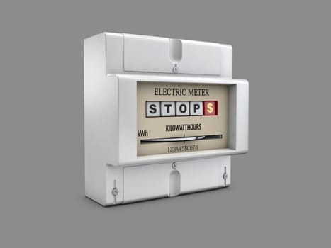 3d Illustration of Electric meter on gray background.