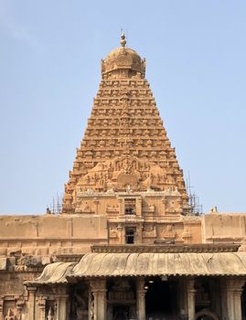 The Brihadisvara temple or Brihadeeswar temple located in Thanjavur, Tamilnadu built by Tamil King Raja Raja Chola-I between 1003 and 1010 AD. This is the Hindu temple built in Dravidian architecture style. The temple is entirely built with granite stones and the temple contains many monolithic sculptures in it. This temple is one of the `Great Living Chola Temples` and also tamil words are inscribed in the wall of the temple. This temple is dedicated to Lord shiva and it is a UNESCO World Heritage Site.