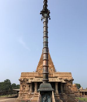 The Brihadisvara temple or Brihadeeswar temple located in Thanjavur, Tamilnadu built by Tamil King Raja Raja Chola-I between 1003 and 1010 AD. This is the Hindu temple built in Dravidian architecture style. The temple is entirely built with granite stones and the temple contains many monolithic sculptures in it. This temple is one of the `Great Living Chola Temples` and also tamil words are inscribed in the wall of the temple. This temple is dedicated to Lord shiva and it is a UNESCO World Heritage Site.