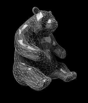 3D Illustration of low poly style bear isolated black.