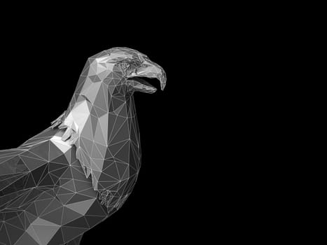 3d Illustration of eagle triangles low poly art.