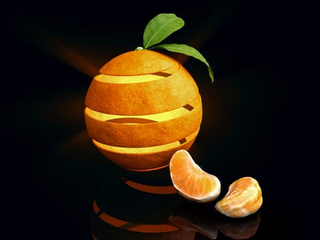 3d Illustration of Orange fruit with orange leaves.