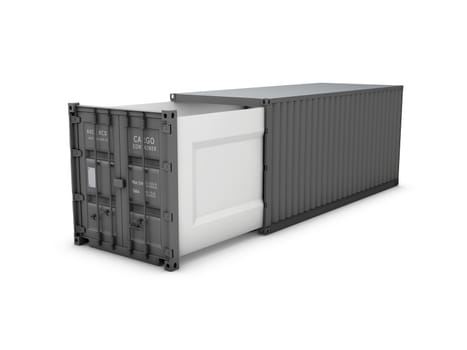 Opened shipping container, 3d Illustration isolated white.