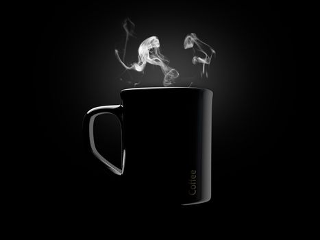 Black ceramic coffee mug. Isolated on a black