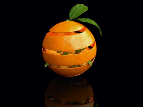 3d Illustration of Orange fruit with orange leaves.