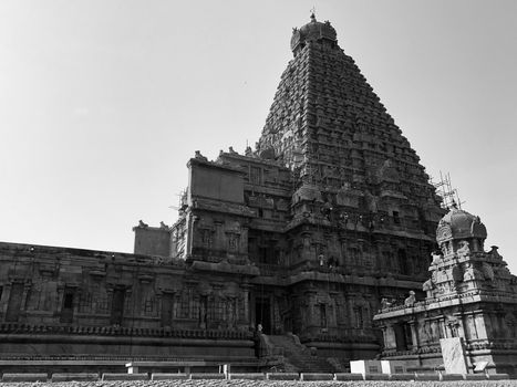 The Brihadisvara temple or Brihadeeswar temple located in Thanjavur, Tamilnadu built by Tamil King Raja Raja Chola-I between 1003 and 1010 AD. This is the Hindu temple built in Dravidian architecture style. The temple is entirely built with granite stones and the temple contains many monolithic sculptures in it. This temple is one of the `Great Living Chola Temples` and also tamil words are inscribed in the wall of the temple. This temple is dedicated to Lord shiva and it is a UNESCO World Heritage Site.