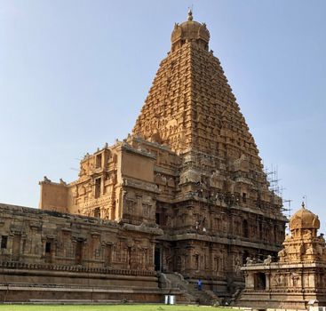 The Brihadisvara temple or Brihadeeswar temple located in Thanjavur, Tamilnadu built by Tamil King Raja Raja Chola-I between 1003 and 1010 AD. This is the Hindu temple built in Dravidian architecture style. The temple is entirely built with granite stones and the temple contains many monolithic sculptures in it. This temple is one of the `Great Living Chola Temples` and also tamil words are inscribed in the wall of the temple. This temple is dedicated to Lord shiva and it is a UNESCO World Heritage Site.
