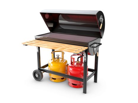 3d Illustration of a stainless steel gas barbeque or grill.