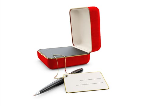 3d Illustration of red jewelry box isolated on white.