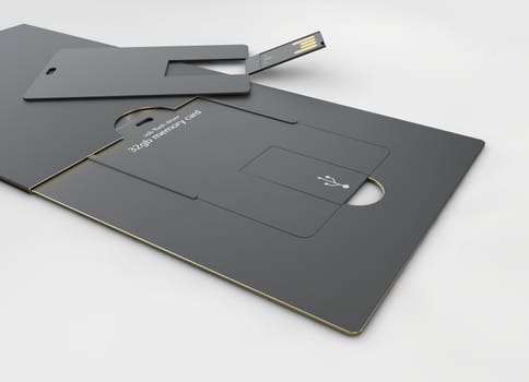 3d illustration of USB flash card empty template for corporate identity on isolated gray.