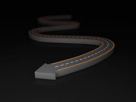 3d Illustration of highway arrow at the end of a road.