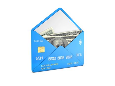 3d Illustration of Hundred dollar bills in a envelope, money transfer concept.