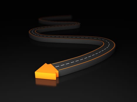 3d Illustration of highway arrow at the end of a road.