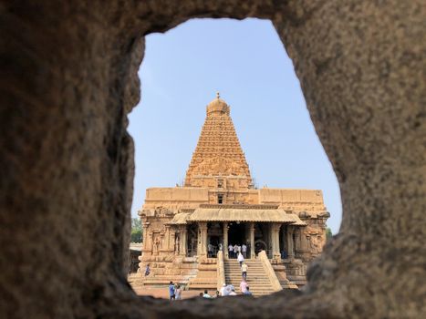 The Brihadisvara temple or Brihadeeswar temple located in Thanjavur, Tamilnadu built by Tamil King Raja Raja Chola-I between 1003 and 1010 AD. This is the Hindu temple built in Dravidian architecture style. The temple is entirely built with granite stones and the temple contains many monolithic sculptures in it. This temple is one of the `Great Living Chola Temples` and also tamil words are inscribed in the wall of the temple. This temple is dedicated to Lord shiva and it is a UNESCO World Heritage Site.