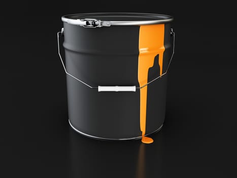 3d Illustration of painted bucket a white backdrop