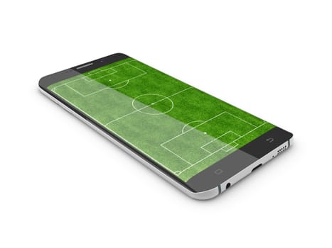 Smart phone as football field, watch online, bet online concept, 3d Illustration.