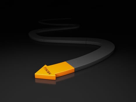 3d Illustration of line with yellow arrow at the end.