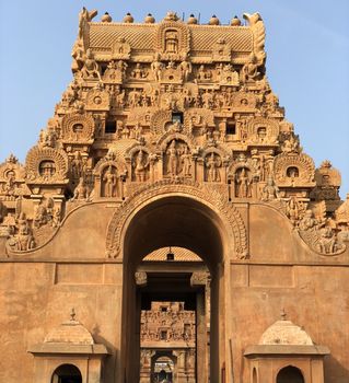 The Brihadisvara temple or Brihadeeswar temple located in Thanjavur, Tamilnadu built by Tamil King Raja Raja Chola-I between 1003 and 1010 AD. This is the Hindu temple built in Dravidian architecture style. The temple is entirely built with granite stones and the temple contains many monolithic sculptures in it. This temple is one of the `Great Living Chola Temples` and also tamil words are inscribed in the wall of the temple. This temple is dedicated to Lord shiva and it is a UNESCO World Heritage Site.