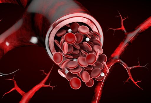 Normal artery red blood flow realistic 3d illustration isolated background.
