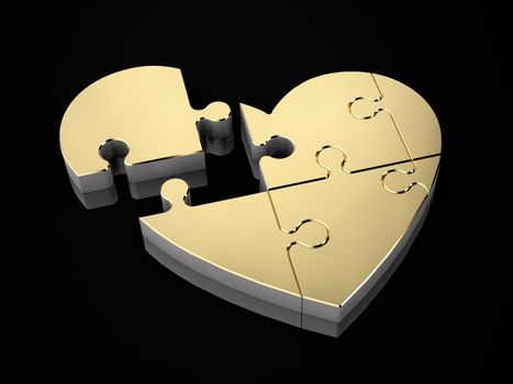 3d Illustration of the gold heart of the puzzle.