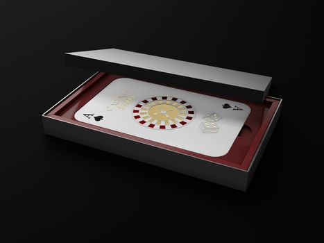 Ace of spades playing card in the box 3d illustration.