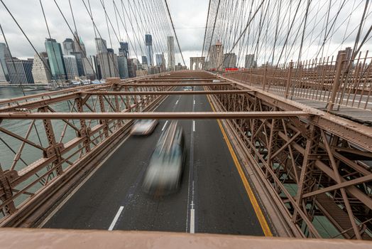 Landscape view Historical Brooklyn Bridge during Covid-19 Pandemic in New York. High quality photo