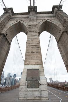 Landscape view Historical Brooklyn Bridge during Covid-19 Pandemic in New York. High quality photo