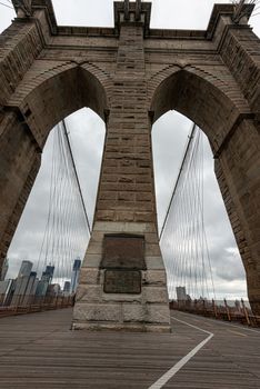 Landscape view Historical Brooklyn Bridge during Covid-19 Pandemic in New York. High quality photo