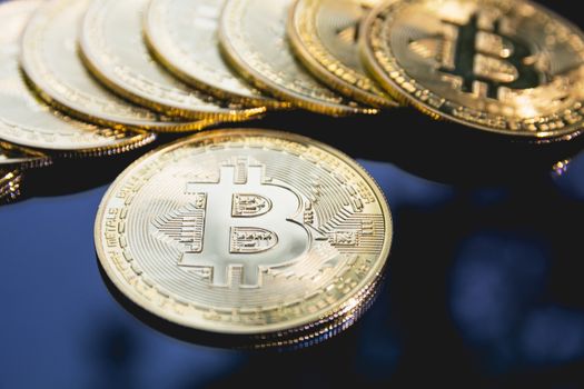 Cryptocurrency golden Bitcoin. Technology cryptocurrency and financial concept.