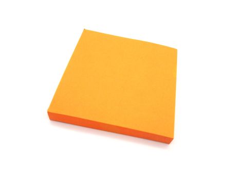 Orange paper stick note on a white background.