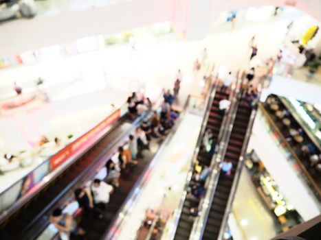 Blurred interior of shopping mall. The modern building concept.