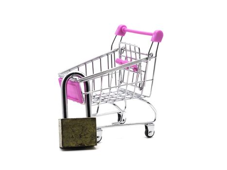 Lock and shopping cart isolated on white background. Saving and accounting concept.