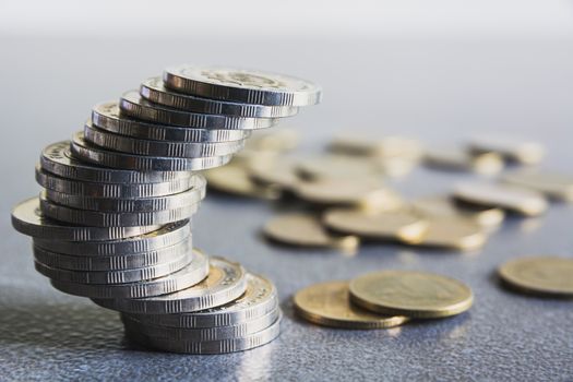 Saving money concept with money coin stack. Financial and accounting concept.