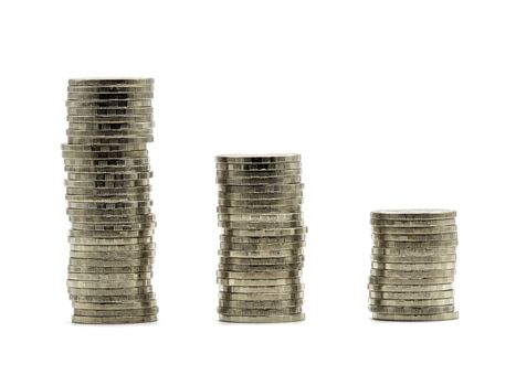 Saving money concept with money coin stack isolated on white background. Financial and accounting concept.