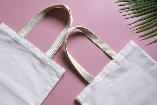 White tote bag canvas fabric. Cloth shopping sack mockup with copy space.